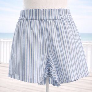 Talbots Nantucket BlueStripe Linen/Cotton Paperbag Waist Shorts Coastal Preppy M
